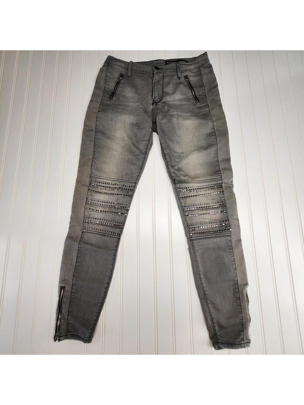 Black Orchid Women's Moto Jeggings Studded Zipper Ankle Gray Wash Skinny 29